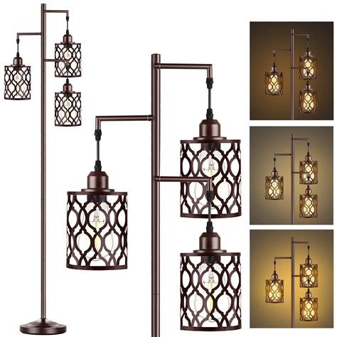68" Farmhouse floor lamp, Dimmable Industrial Floor Lamps Brown-68" for ...