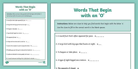 Words That Begin With an 'O' Worksheet