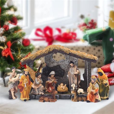 Buy Christmas Resin Nativity Figurine House Countertop Christmas ...