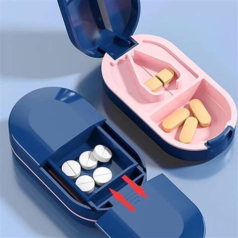 JIRNDAL Portable Pill Box with Built-in Tablet Cutter | Pill Splitter 2 ...