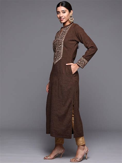 Buy Brown Yoke Design Wool Straight Kurta Online at Rs.1471 | Libas