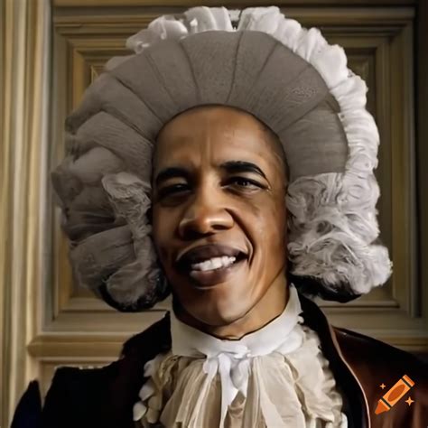 Cinematic portrayal of obama in powdered wig and 1700s clothing
