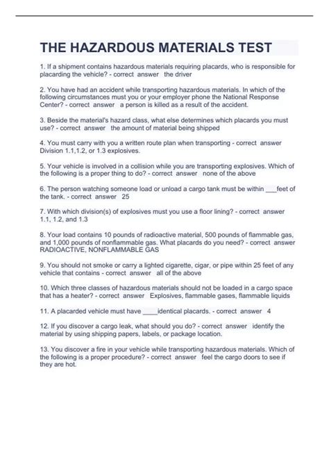 THE HAZARDOUS MATERIALS TEST Question and answers 100% correct 2023/ ...