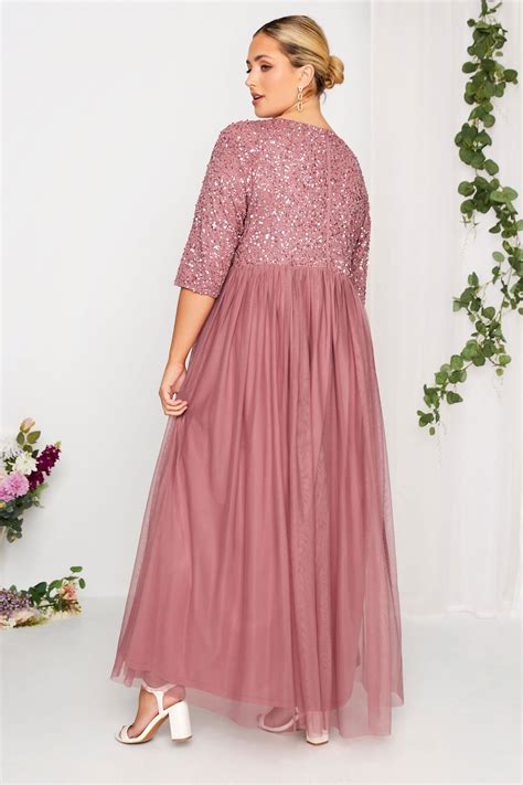 LUXE Plus Size Dark Pink Sequin Hand Embellished Maxi Dress | Yours ...