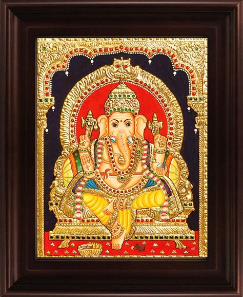 "Yellow Dhoti Ganesha Tanjore Painting": Yellow Orange Tanjore ...