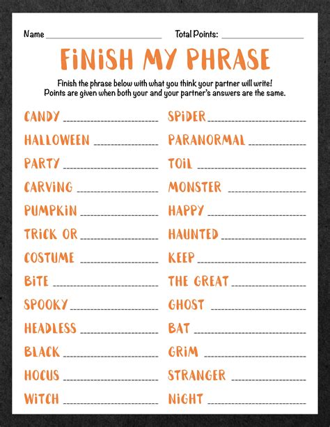 Halloween Finish My Phrase Halloween Scattergories Halloween Party ...