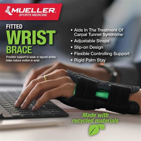 Mueller® Green Fitted Wrist Brace, Left Hand, Unisex, One Size Fits Mo