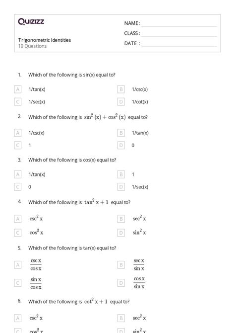 Image result for Trigonometric Identities Worksheet