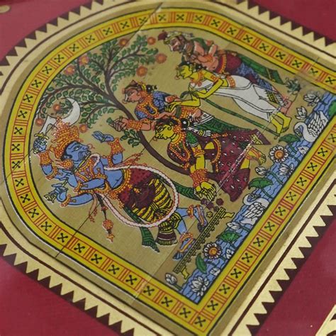 Pattachitra Palm Leaf Painting Krishna Raasa Leela 6x6 inch | Odisha ...