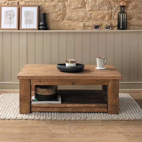 Rustic Coffee Table With Shelf | Coleridge Solid Wood Coffee Table