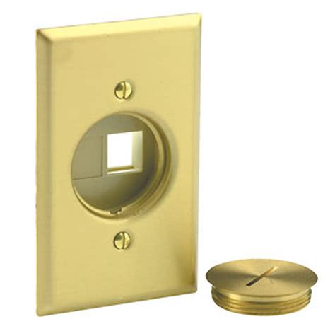 Brass Floor Outlet Cover Plate + Blank Data Jacks Leviton
