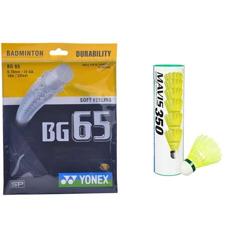 Buy Yonex BG 65 Badminton Strings, 0.70mm (Black)+Yonex Mavis 350 Green ...