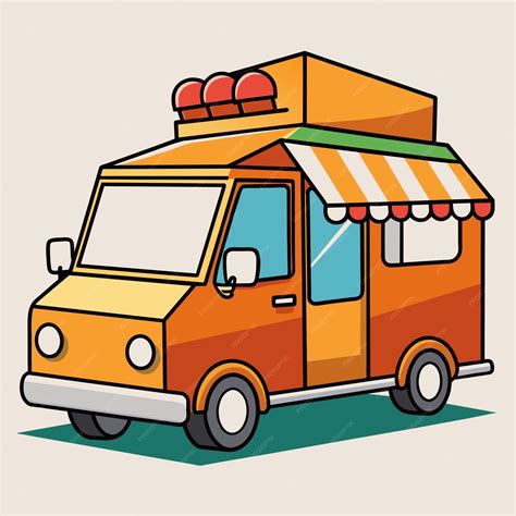 Premium Vector | Cartoon drawing of a food truck with a sign that says ...