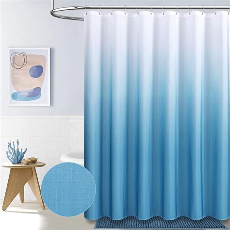 Extra Long Shower Curtain - 84 Inch Long Ombre Linen Textured Fabric ...