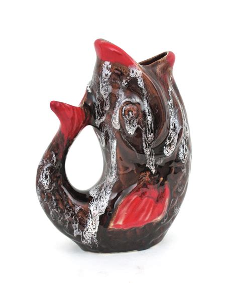 Pair of Vallauris Glazed Ceramic Majolica Gurgle Fish Jug Pitchers ...