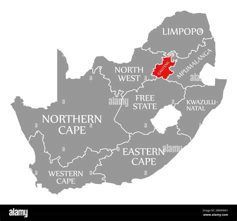 Gauteng red highlighted in map of South Africa Stock Photo - Alamy