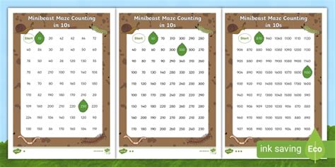 Minibeast Counting in 10s Maze (teacher made) - Twinkl
