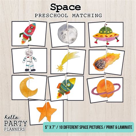 Space Matching Game Preschool Activities Printable Watercolor Space ...