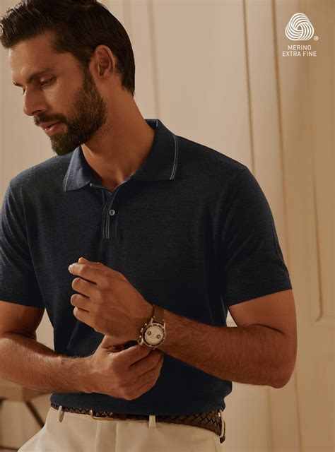 Andamen Dark Navy Merino Polo