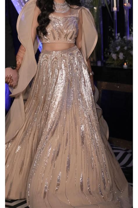 Gaurav Gupta champagne lehenga with ruffles – Kuro Clothing India