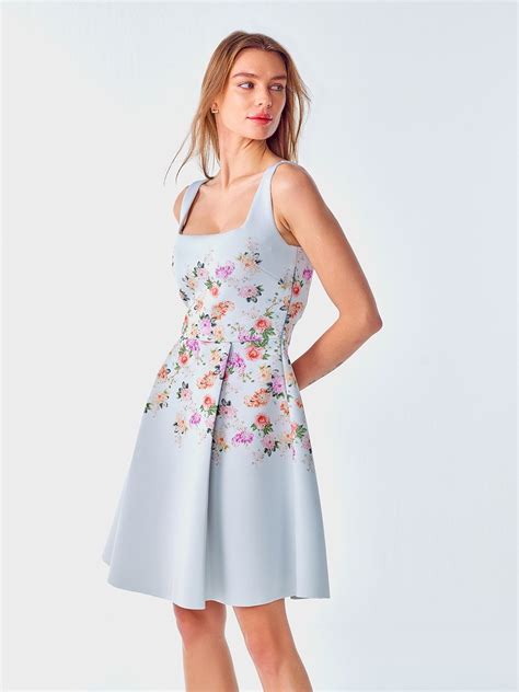 Light Blue Floral Printed Skater Dress