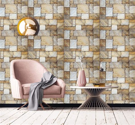 KONARK DESIGNER WALLPAPERS Vinyl 3D Stone and Tile Pattern Embossed ...