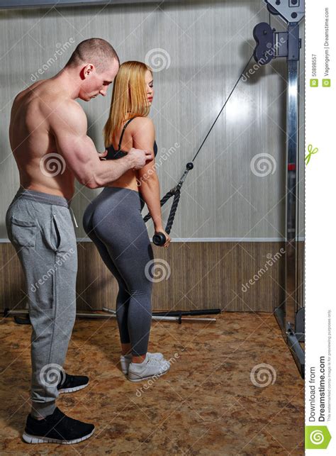 Coach client in gym stock image. Image of girl, indoors - 50898557