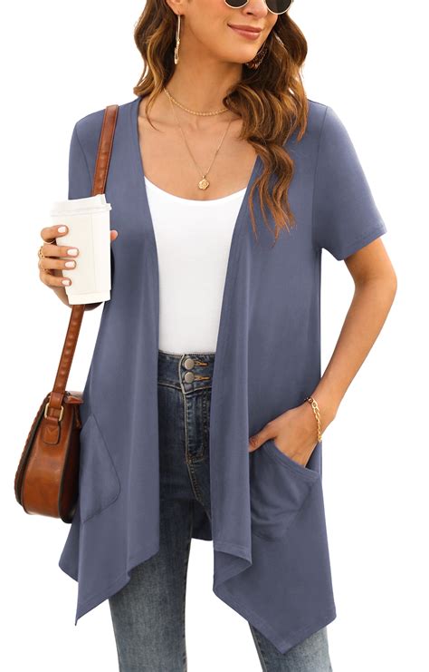 Uvplove Floral Short Sleeve Cardigans for Women Casual Drape Open Front ...