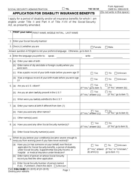 Disability Insurance Application Form 的图像结果