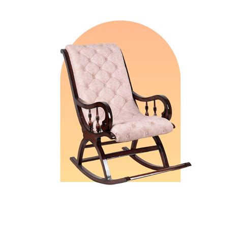 Touffy Fabric Teak Wood Rocking Chair (Brown Ivory) – DZYN Furnitures