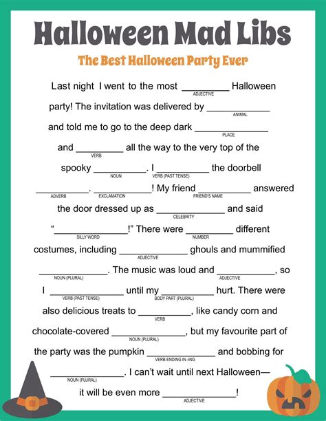 Halloween Mad Libs Printable Free - Printable Board Games