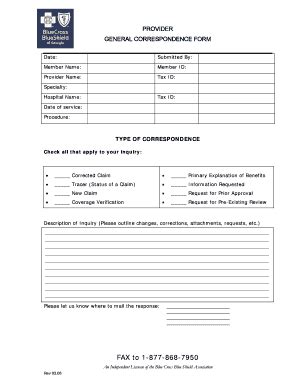 Provider General Correspondence Form - Blank Fillable Template | Fill ...