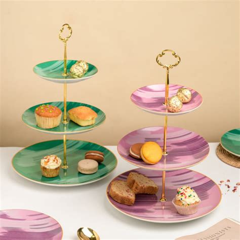 Jazz Ceramic 3 Tier Cake Stand Pink Online - Premium Cake Stand | Nestasia
