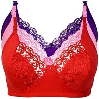 Buy Women Net Bra Set, Non Padded, Adjustable Strap, Red, Dark Purple ...