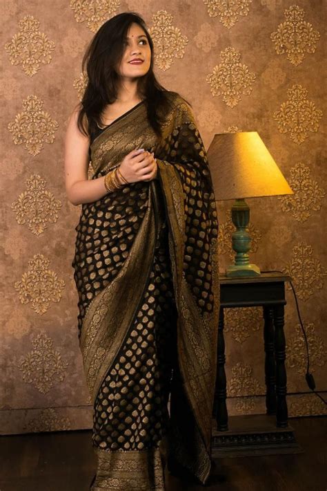 Brood Black Soft Banarasi Silk Saree With Gleaming Blouse Piece – SilkFolks