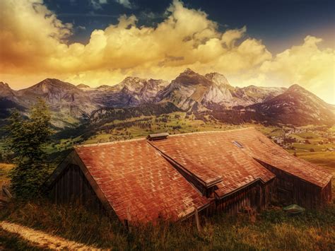 Download wallpaper mountains, house, treatment, Wild House, section ...