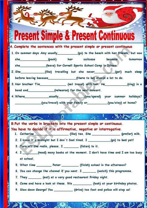 Image result for Present Simple vs Continuous Worksheet