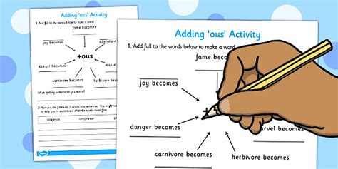 Adding -ous Spelling Activity (teacher made) - Twinkl
