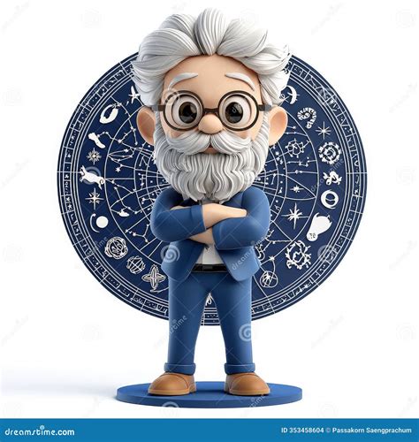 Cartoon Astrologer Looking At The Star Positions In The Sky With A Telescope At Night Time ...