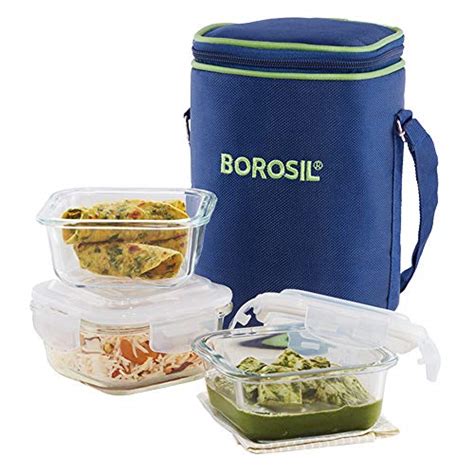 Borosil - Glass Lunch Box Set of 3, 320 ml, Microwave Safe Office Tiff ...