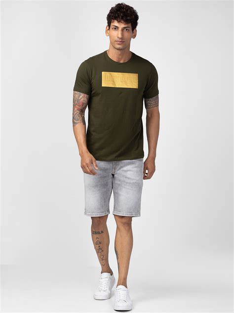 Spykar Men Rifle Green Cotton Regular Fit Half Sleeve Printed T-Shirt ...