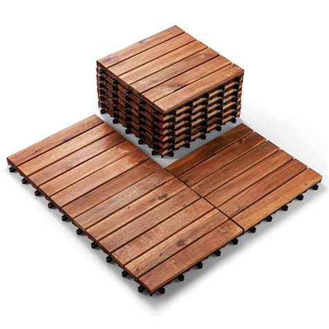 Buy Solid Wood Interlocking Flooring Tiles (Pack of 10, 12" x 12 ...