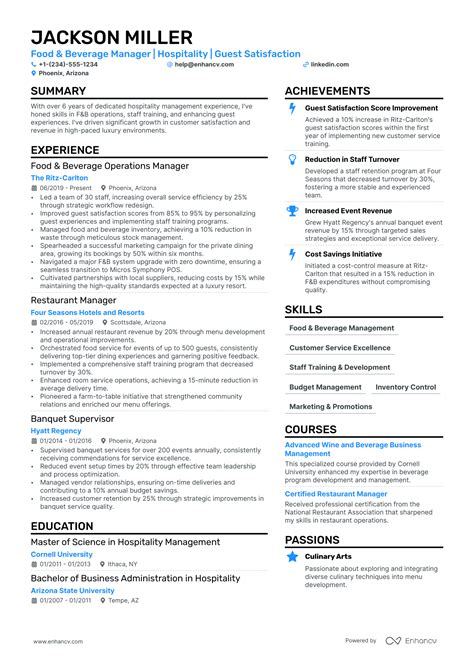 Food and Beverage Manager Resume Template