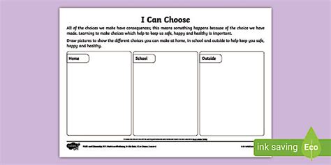 Health Education KS1 Making Healthy Choices Activity Sheet