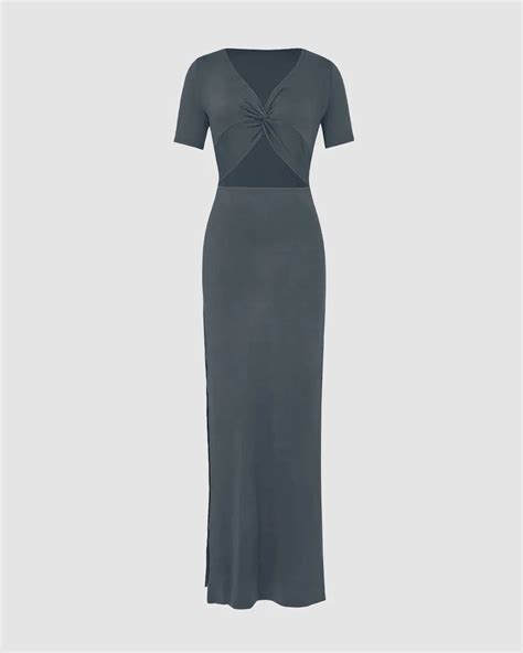 Cut Out Detail Bodycon Long Dress In Grey – Littlebox India