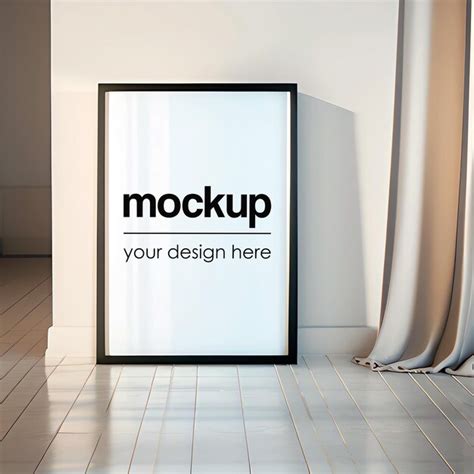 Poster mockup psd template framed artwork showcase 3d interior render ...