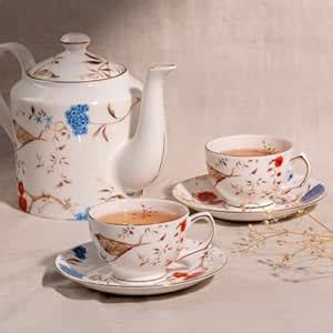 GOLDEN QUEEN'S Tea Cup Set with Kettle - Set of 6 Cups, 6 Saucers & 1 ...