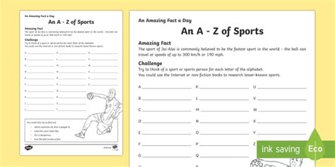 An A-Z of Sports Activities Worksheet (teacher made)