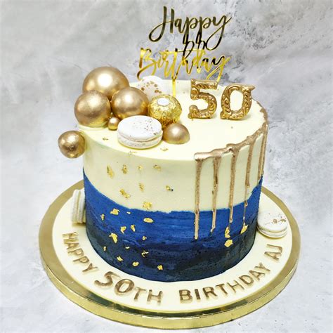 Blue Ombre Cake | 50th Birthday Cake | Golden Drip Cake – Liliyum ...