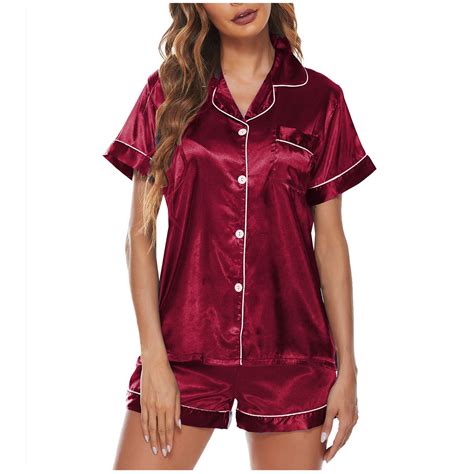 JGTDBPO Two Piece Pajama Set For Women Shorts Set Short Sleeve Satin ...